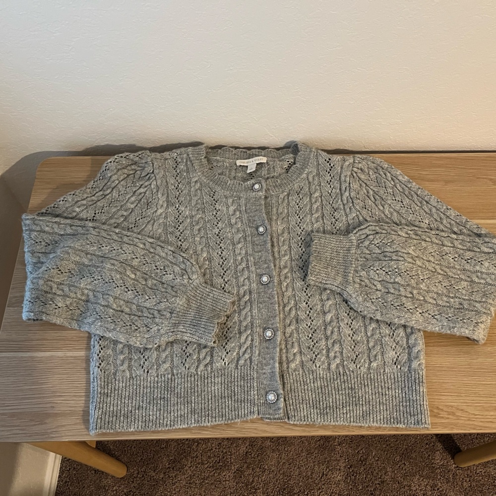 Chelsea & Violet Light Gray Cable Knit Cardigan